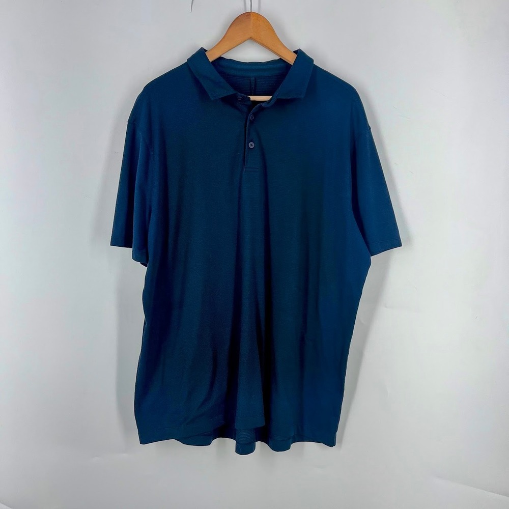 Lululemon Mens Evolution‎ Polo Shirt Navy Blue Short Sleeve Athletic Fit XL